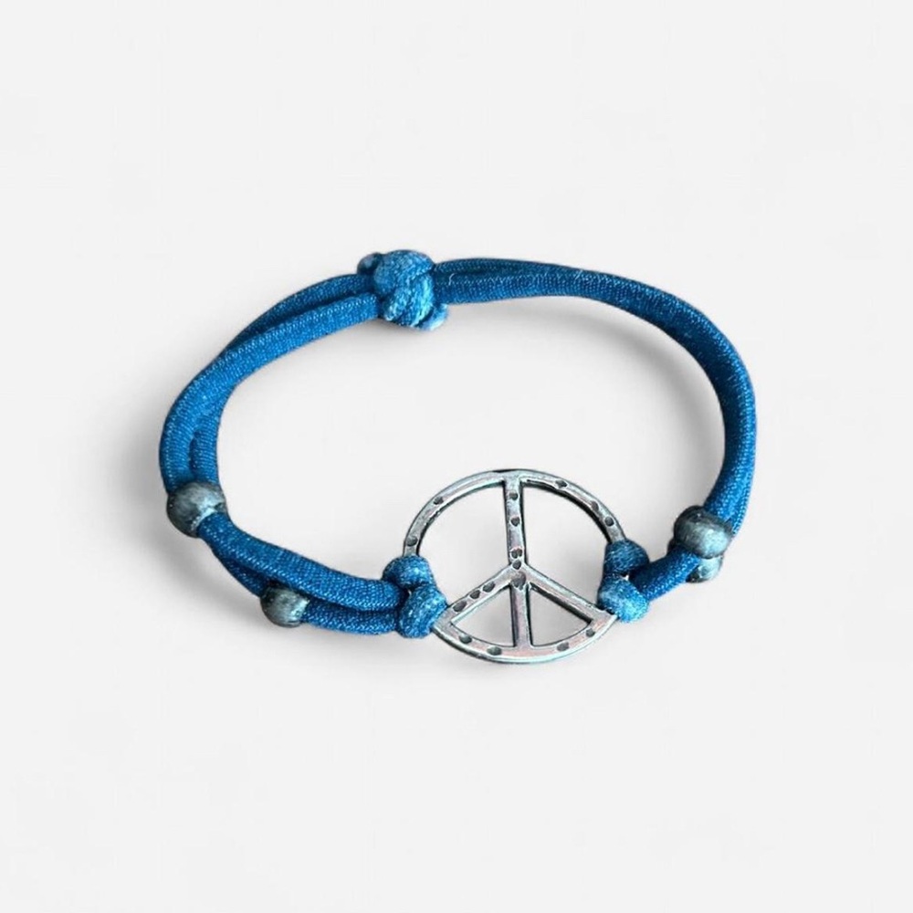 Blue and Silver Peace Sign Bracelet Band